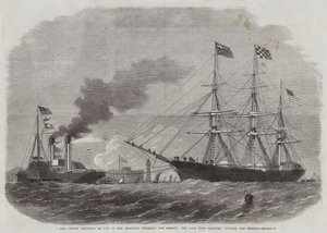 De George Griswold, gesleept door de Resolute, de Mersey binnenkomend, het Rock Fort saluerend, de vlag strijkend